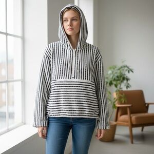 Altar’d State Blue & White Stripe Half Zip 1/2 Zip Anorak Pullover Top Medium